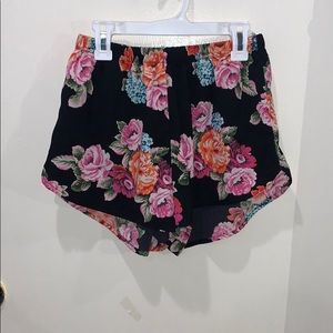 Black Floral Shorts
